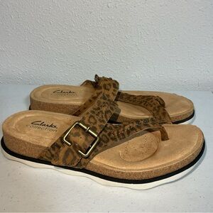 Clarks Brynn Madi Thong Sandals Women's 8M Leopard Print Suede